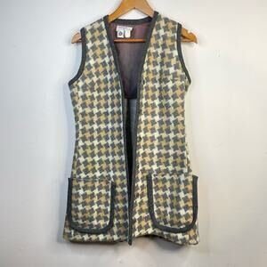Vintage 60s 70s Patty Woodard Wool houndstooth Plaid Long mod Vest womens 10 S M